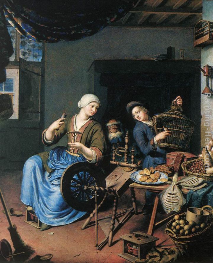 The Spinner painting - Willem Van Mieris The Spinner art painting